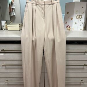 Brand New Babaton Beige Wide Leg Trousers from Aritzia